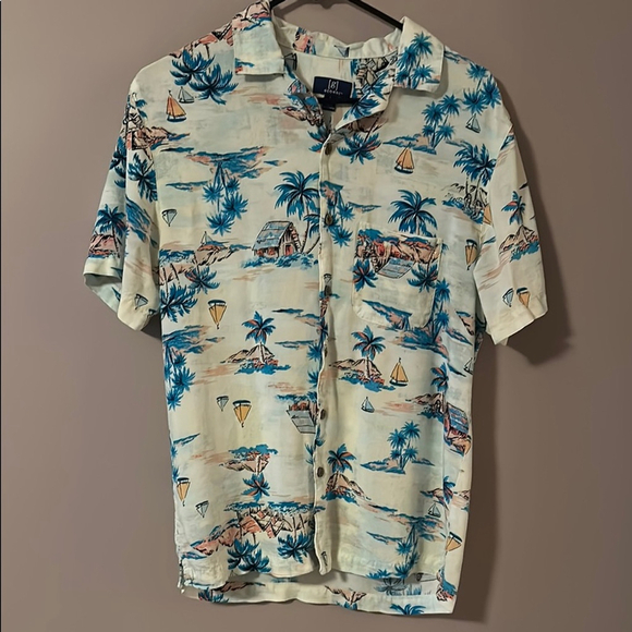 George Other - George Hawaiian Casual Palm Tree Front Pocket Tropical Button Up Shirt - S